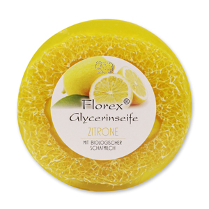 Handmade glycerin soap with loofah 100g in cello, Lemon 