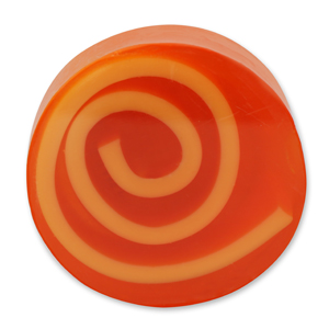 Handgemachte Glyzerinseife mit Spirale 90g in Folie, Orange 