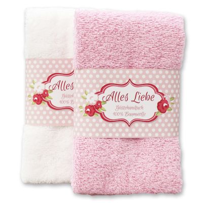 Guest towel 30x50cm "Alles Liebe", rose/white 