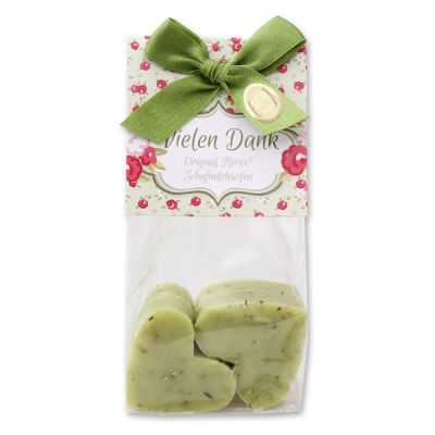 Sheep milk soap heart 4x23g in a cellophane bag "Vielen Dank", Verbena 