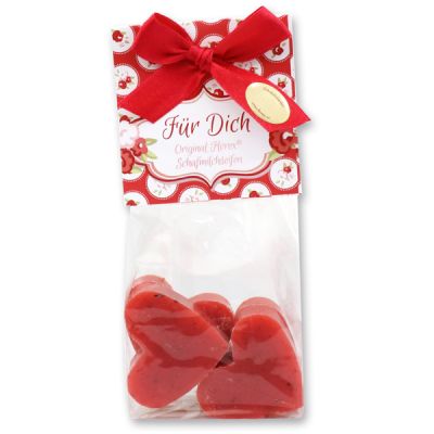 Sheep milk soap heart 4x23g in a cellophane bag "Für Dich", Rose with petals 