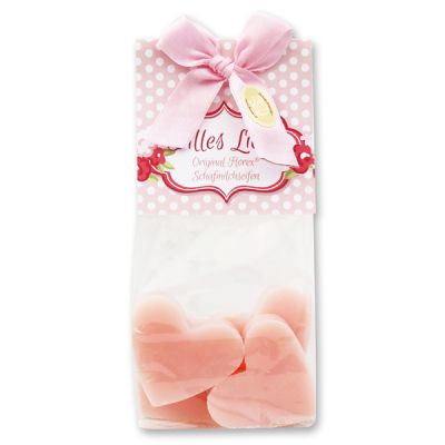 Sheep milk soap heart 4x23g in a cellophane bag "Alles Liebe", Peony 