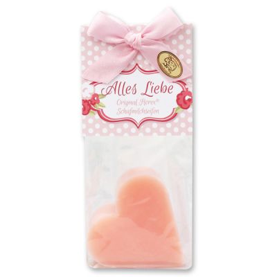 Sheep milk soap heart 85g in a cellophane bag "Alles Liebe", Peony 