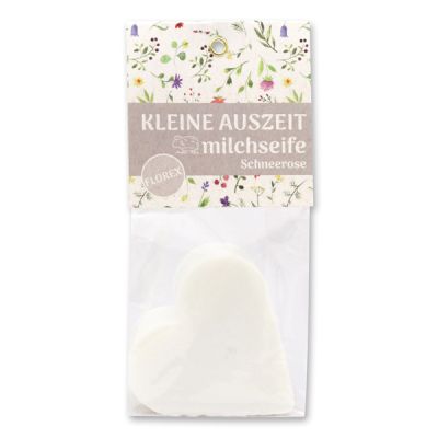 Sheep milk soap heart 85g in a cellophane bag "Kleine Auszeit", Christmas rose white 