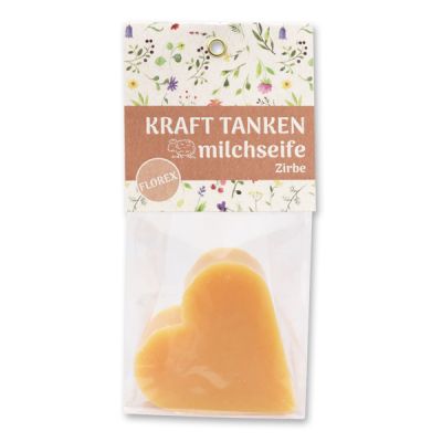 Sheep milk soap heart 85g in a cellophane bag "Kraft tanken", Swiss pine 