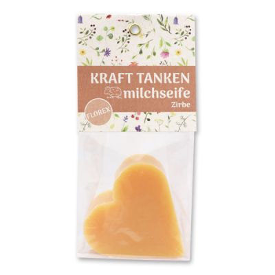 Schafmilchseife Herz 85g in Cello "Kraft tanken", Zirbe 