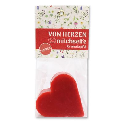 Sheep milk soap heart 85g in a cellophane bag "Von Herzen", Pomegranate 