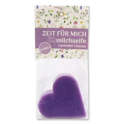 Schafmilchseife Herz 85g in Cello "Zeit für mich", Lavendel-Limone 