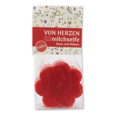Sheep milk soap flower 115g in a cellophane bag "Von Herzen", Rose with petals 
