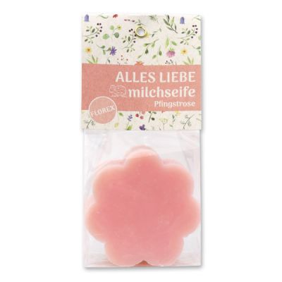 Sheep milk soap flower 115g in a cellophane bag "Alles Liebe", Peony 