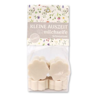 Sheep milk soap flower 6x20g in a cellophane bag "Kleine Auszeit", Christmas rose white 