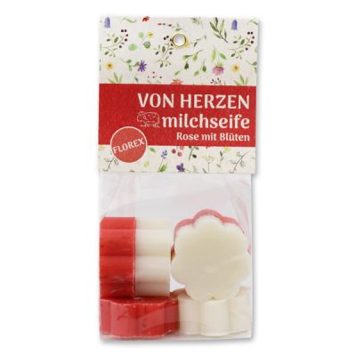 Sheep milk soap flower 6x20g in a cellophane bag "Von Herzen", Classic/Rose with petals 