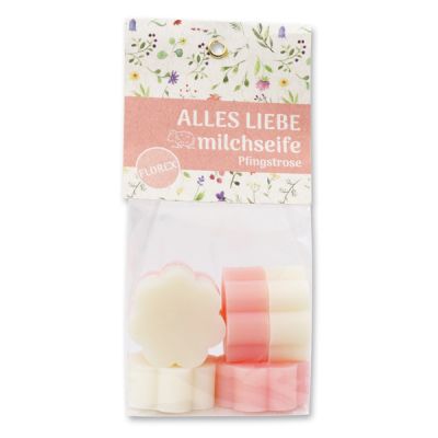 Sheep milk soap flower 6x20g in a cellophane bag "Alles Liebe", Classic/Peony 