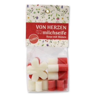 Sheep milk soap marguerite 6x15g in a cellophane bag "Von Herzen", Classic/Rose with petals 