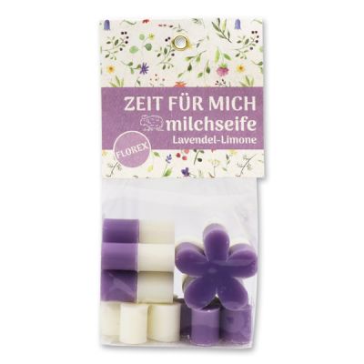 Sheep milk soap marguerite 6x15g in a cellophane bag "Zeit für mich", Classic/Lavender-lime 