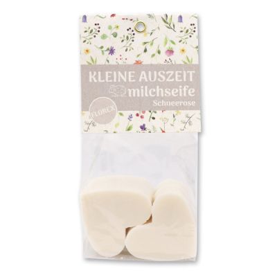 Sheep milk soap heart 4x23g in cellophane bag "Kleine Auszeit", Christmas rose white 