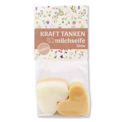 Sheep milk soap heart 4x23g in a cellophane bag "Kraft tanken", Classic/Swiss pine 