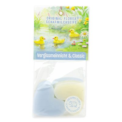 Schafmilchseife Herz mittel 4x23g in Cello "Naturzauber Motiv 12", Vergissmeinnicht 