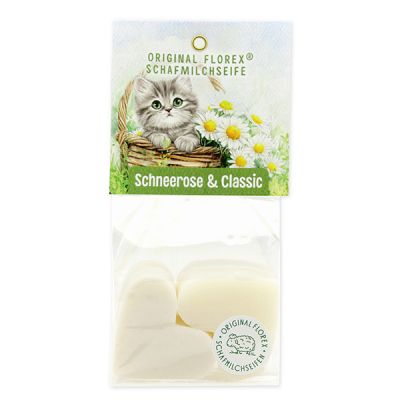 Schafmilchseife Herz mittel 4x23g in Cello "Naturzauber Motiv 2", Schneerose 