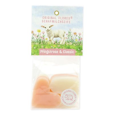 Schafmilchseife Herz mittel 4x23g in Cello "Naturzauber Motiv 6", Pfingstrose 