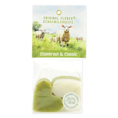 Schafmilchseife Herz mittel 4x23g in Cello "Naturzauber Motiv 7", Eisenkraut 