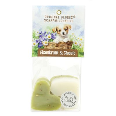 Schafmilchseife Herz mittel 4x23g in Cello "Naturzauber Motiv 8", Eisenkraut 