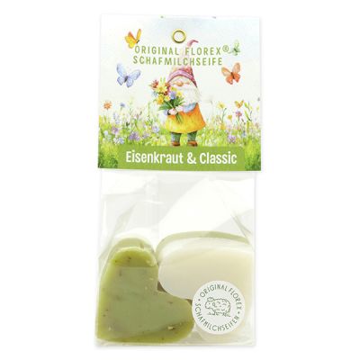 Schafmilchseife Herz mittel 4x23g in Cello "Naturzauber Motiv 9", Eisenkraut 