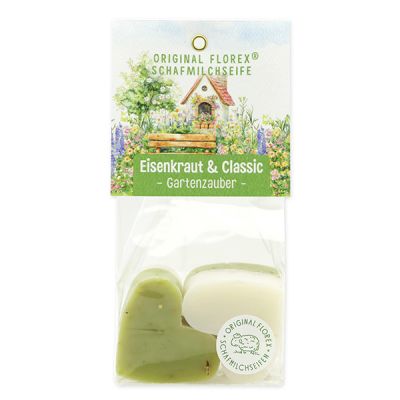 Schafmilchseife Herz mittel 4x23g in Cello "Gartenzauber Motiv 3", Eisenkraut 