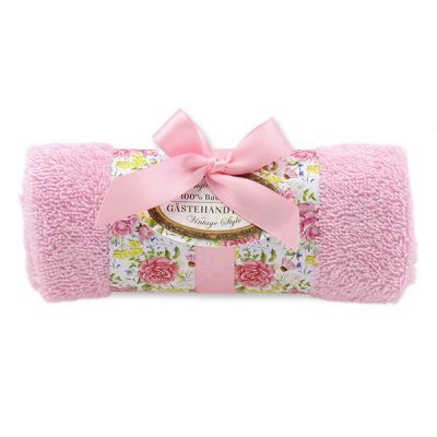 Towel rolled 30x50cm "Vintage motif 192", light pink 