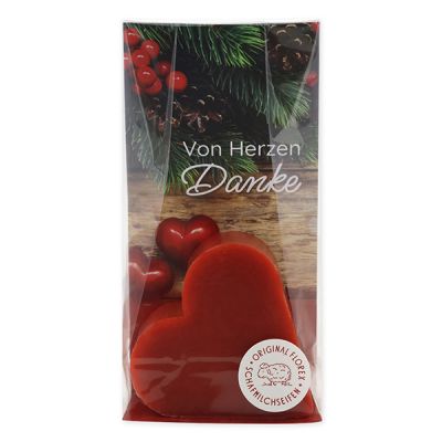 Schafmilchseife Herz 85g in Cello "Von Herzen Danke", Granatapfel 