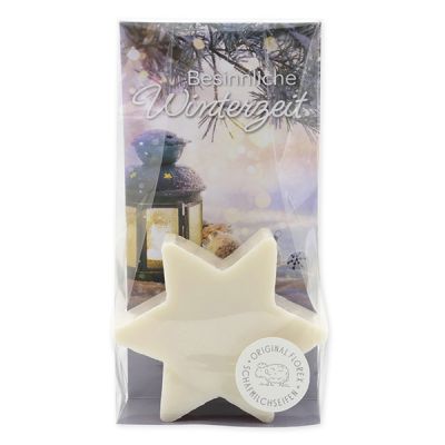 Sheep milk soap star 80g in a cellophane "Besinnliche Winterzeit", Christmas rose white 