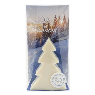 Sheep milk soap tree 75g in a cellophane "Lebe den Moment", Christmas rose white 