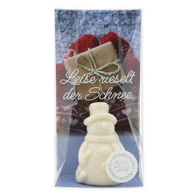 Sheep milk soap snowman 40g in a cellophane "Leise rieselt der Schnee", Christmas rose white 
