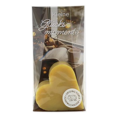 Sheep milk soap heart 85g in a cellophane "Kleine Glücksmomente", Swiss pine 
