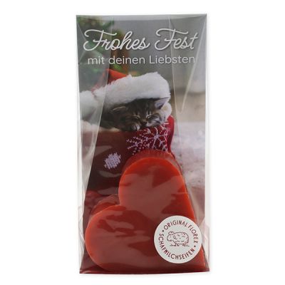 Sheep milk soap heart 85g in a cellophane "Frohes Fest mit deinen Liebsten", Pomegranate 