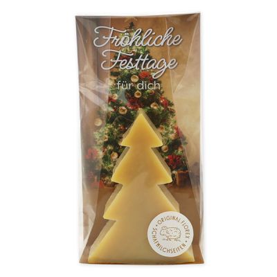 Sheep milk soap tree 75g in a cellophane "Fröhliche Festtage für dich", Swiss pine 