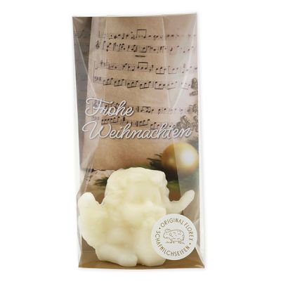 Sheep milk soap angel 50g in a cellophane "Frohe Weihnachten", Classic 