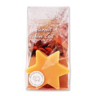 Sheepmilk soap star 80g in a cellophane bag "Winterzeit, schöne Zeit", Orange 