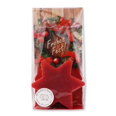 Sheep milk soap star 80g in a cellophane bag "Frohes Fest", Cranberry 