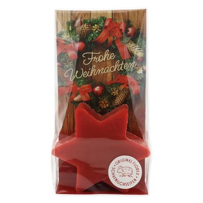 Schafmilchseife Stern 80g in Cello "Frohe Weihnachten", Granatapfel 