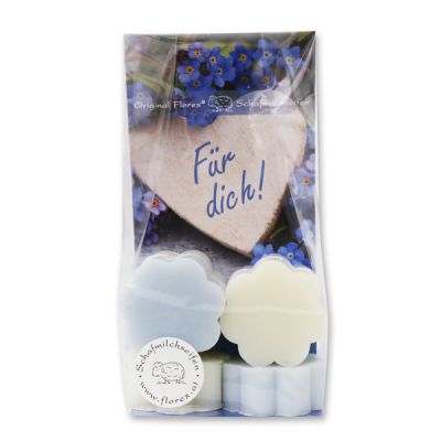 Sheep milk soap flower 6x20g in a cellophane bag "Für dich", Classic/Forget-me-not 
