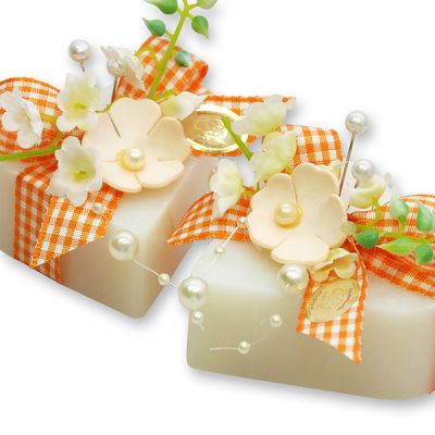 Sheep milk soap heart 85g decorated with a flower 'lily of the valley', Classic 