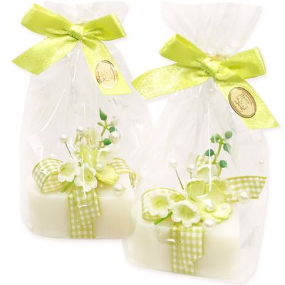 Schafmilchseife Herz groß 85g dekoriert mit Maiglöckchen in Cello, Classic 