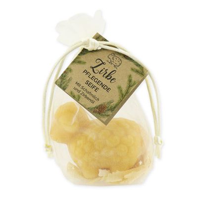 Sheep milk soap sheep Lina 75g with swiss pine shavings in organza bag "feel-good time", Swiss pine 