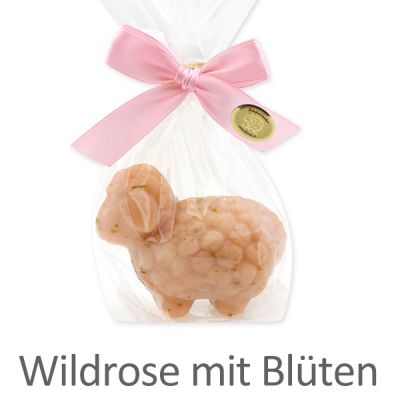 Schafmilchseife Schaf Lina 75g in Cello, Wildrose mit Blüten 