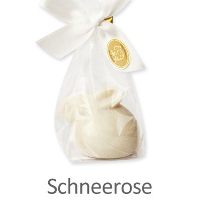 Schafmilchseife Hase liegend 40g in Cello, Schneerose 