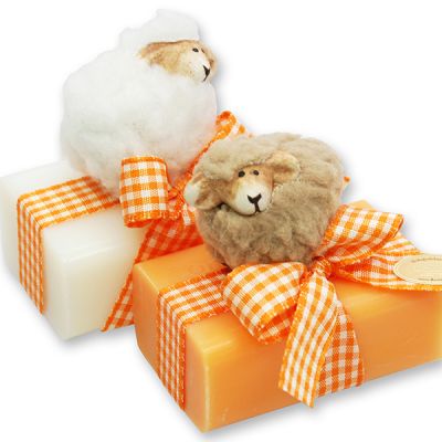Sheep milk soap 100g decorated with a wool-sheep, Classic/Orange 