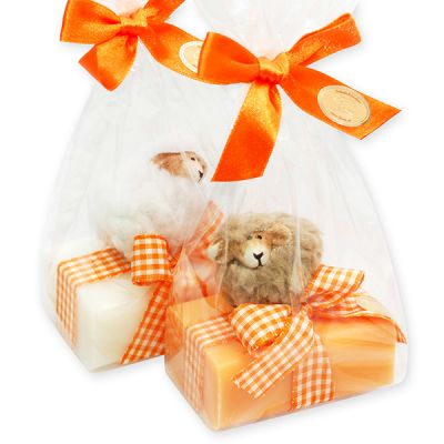 Sheep milk soap 100g decorated with a wool-sheep packed in a cellophane bag, Classic/Orange 