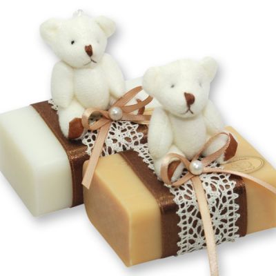Schafmilchseife eckig 100g dekoriert mit Teddy, Classic/Quitte 