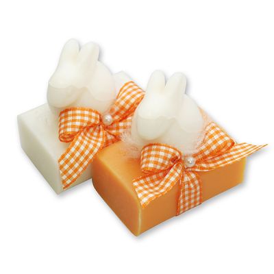 Sheep milk soap 100g, decorated with a soap rabbit 40g, Classic/orange 